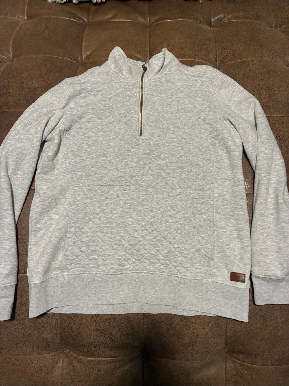 L.L. Bean Light Heather Gray Quilted Quarter-Zip Pullover Sweatshirt